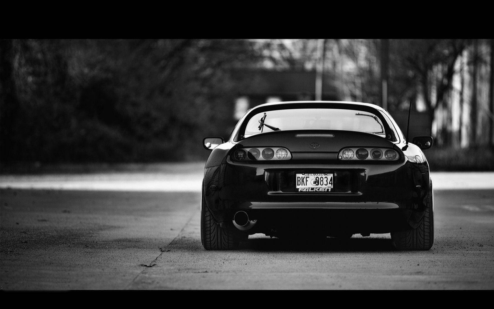 Toyota Supra MK4, Schwarzweiß, Heckansicht, Straße, HD, Hintergrundbild für den PC
