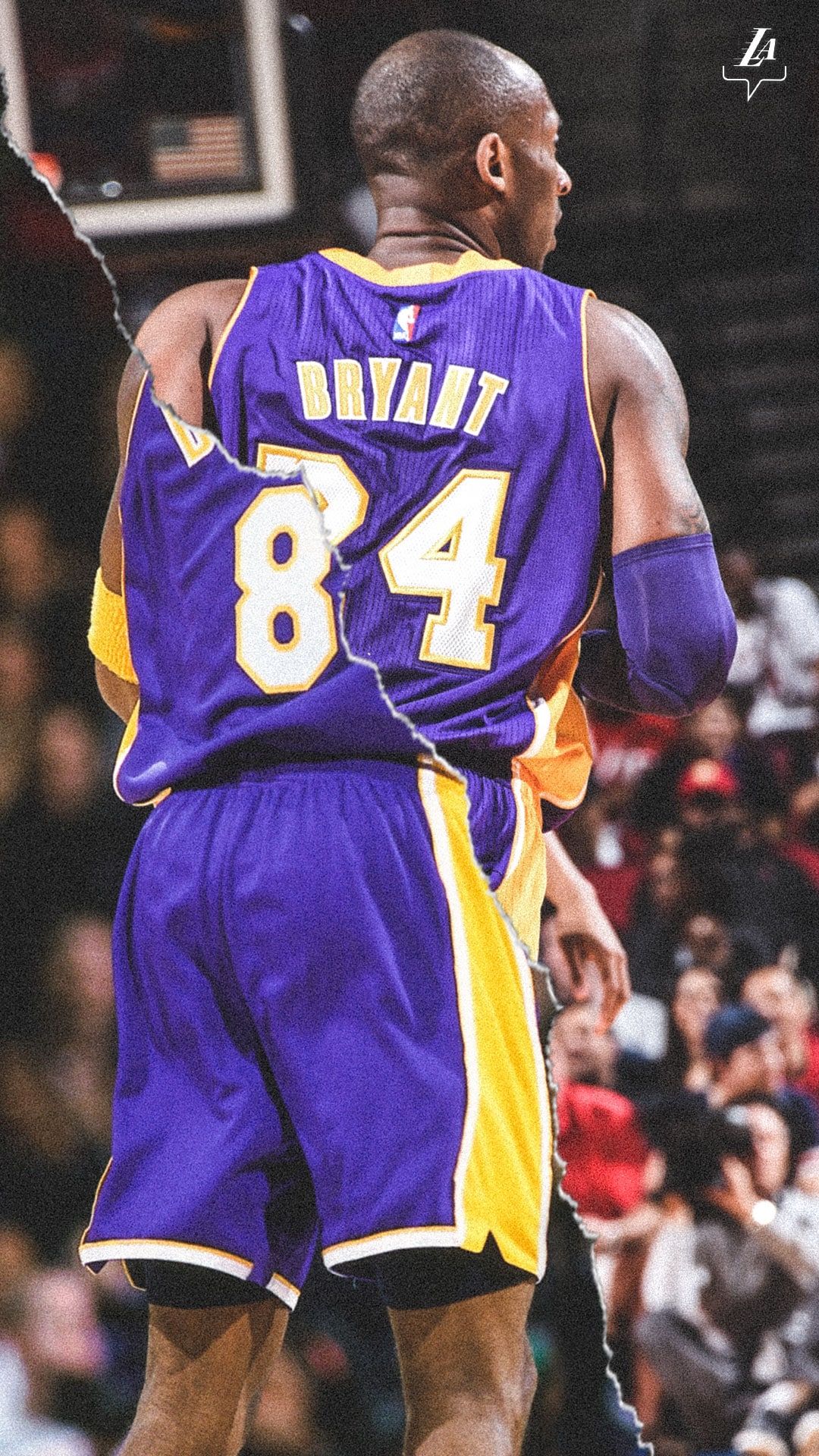 Kobe Bryant, Los Angeles Lakers, Rückenansicht, Lila Trikot, Arena, Basketballspieler, Full-HD-Handy-Hintergrundbild