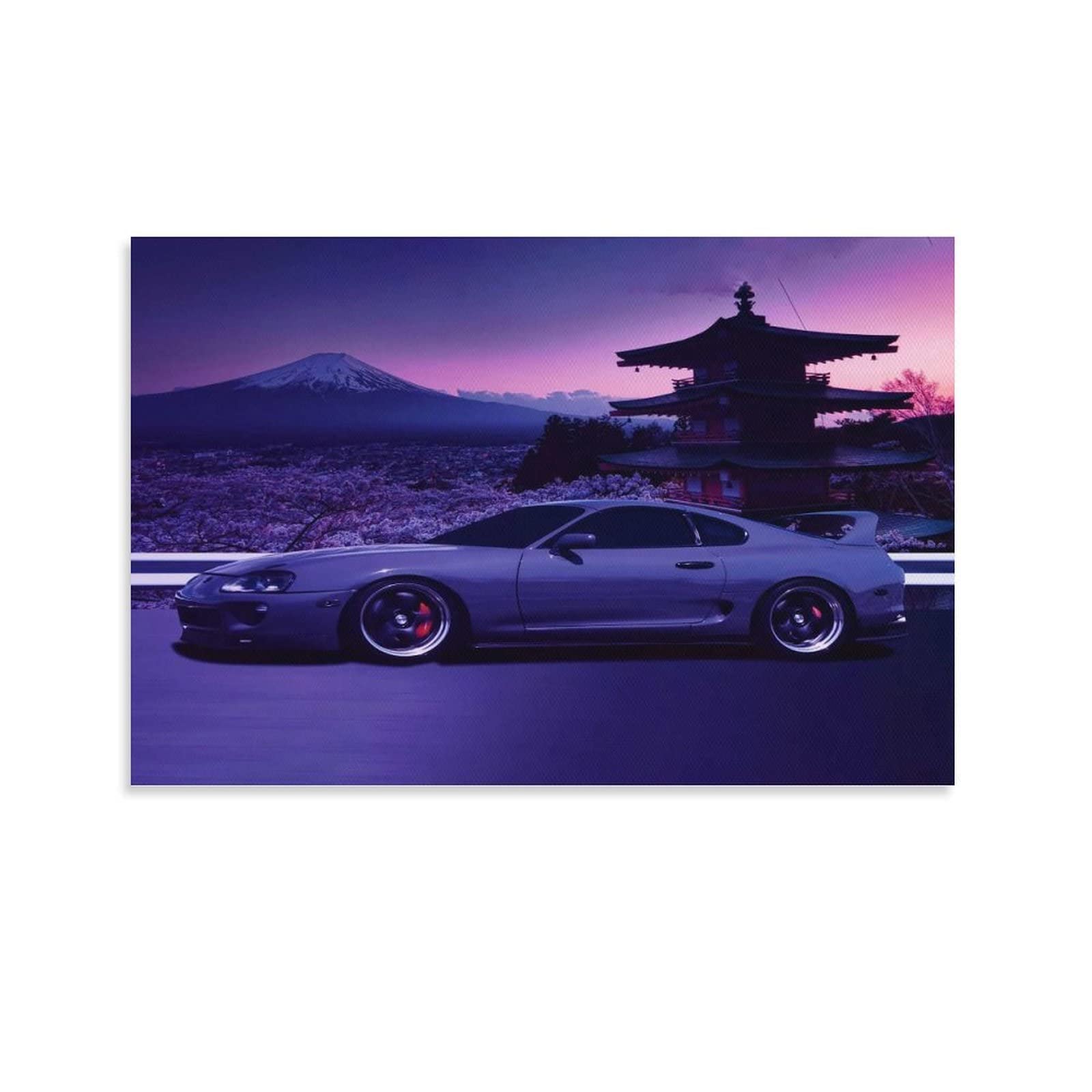Toyota Supra MK4, Fuji, Pagode, Japan, Lila, Digitale Kunst, Hintergrundbild fürs iPad