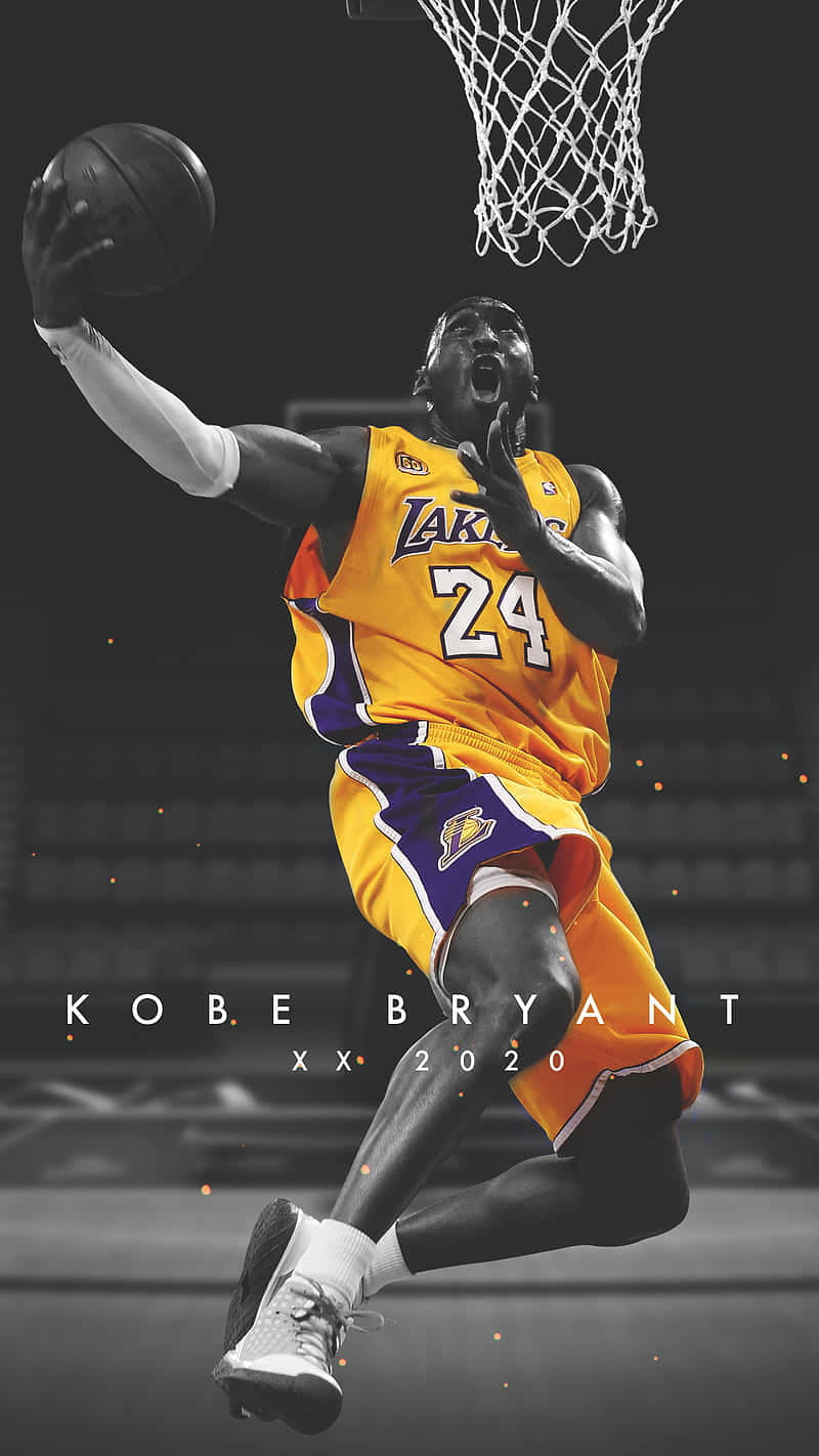 Kobe Bryant, Los Angeles Lakers, Dunk, Schwarzweiß, Farbakzent, Basketballkorb, iPhone-Hintergrundbild