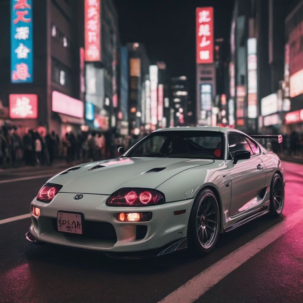 Toyota Supra MK4, Weiß, Tokio, Neonreklame, Nacht, Hintergrundbild für iPad und Tablet