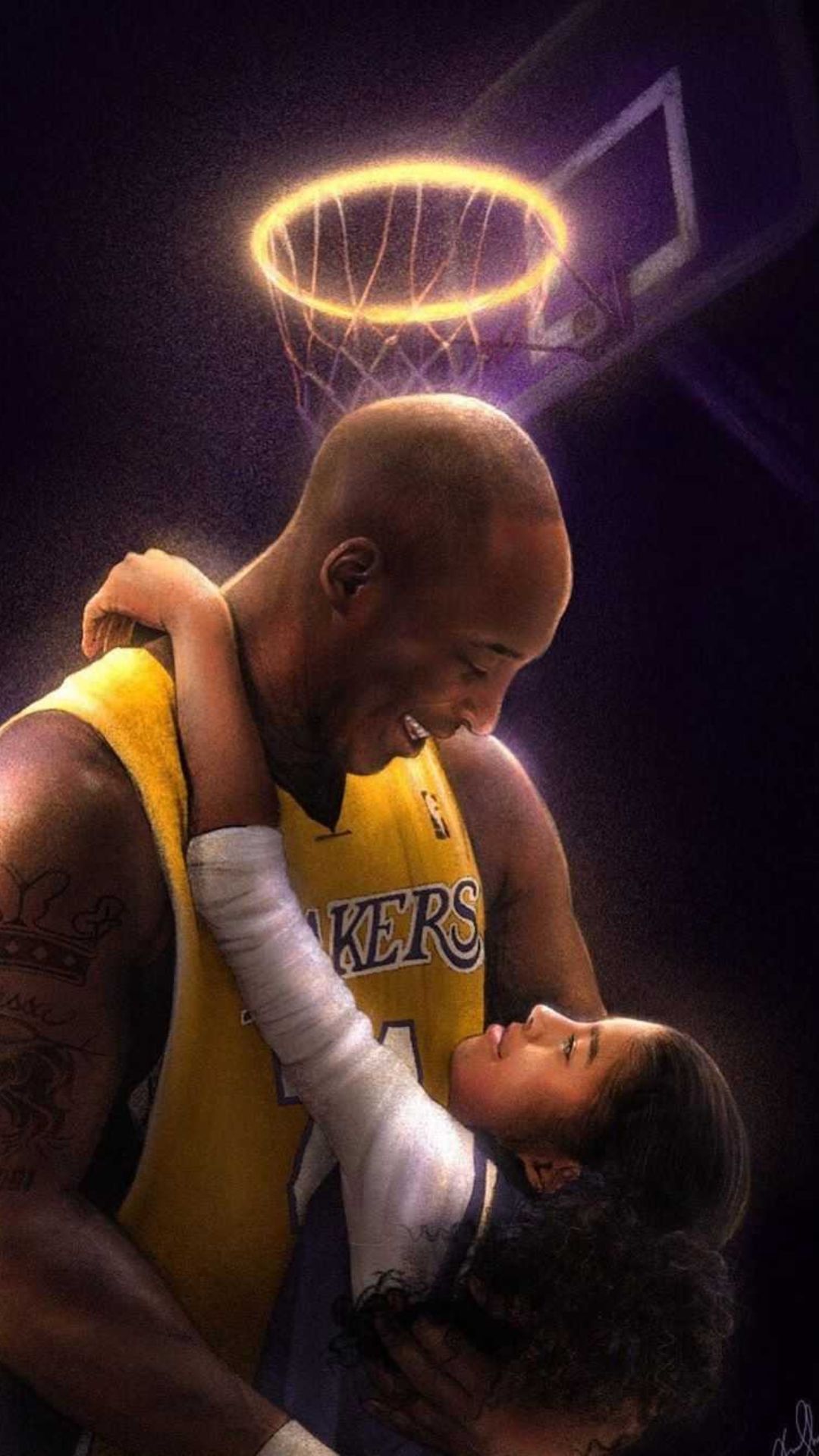Kobe Bryant, Gianna Bryant, Heiligenschein, Umarmung, Gedenkbild, Digitale Kunst, Handy-Hintergrundbild