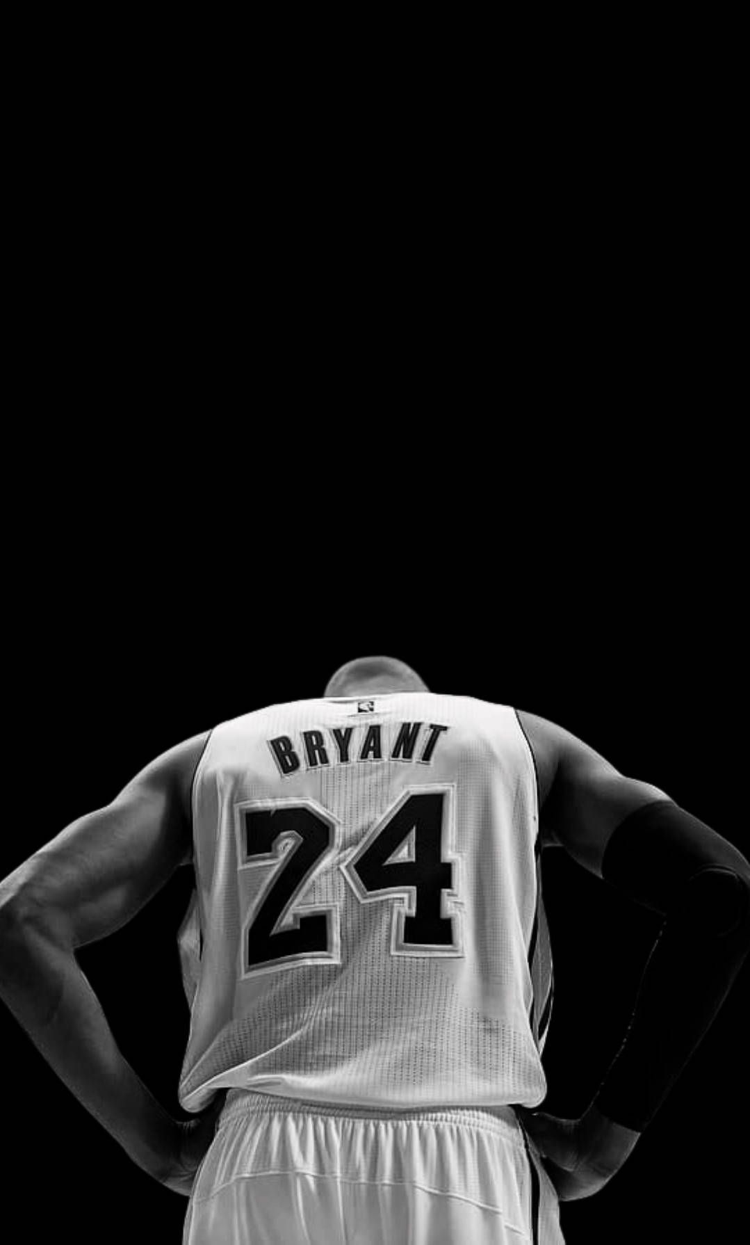 Kobe Bryant, Nummer 24, Rückenansicht, Schwarzweiß, Schwarzer Hintergrund, Minimalismus, Sperrbildschirm