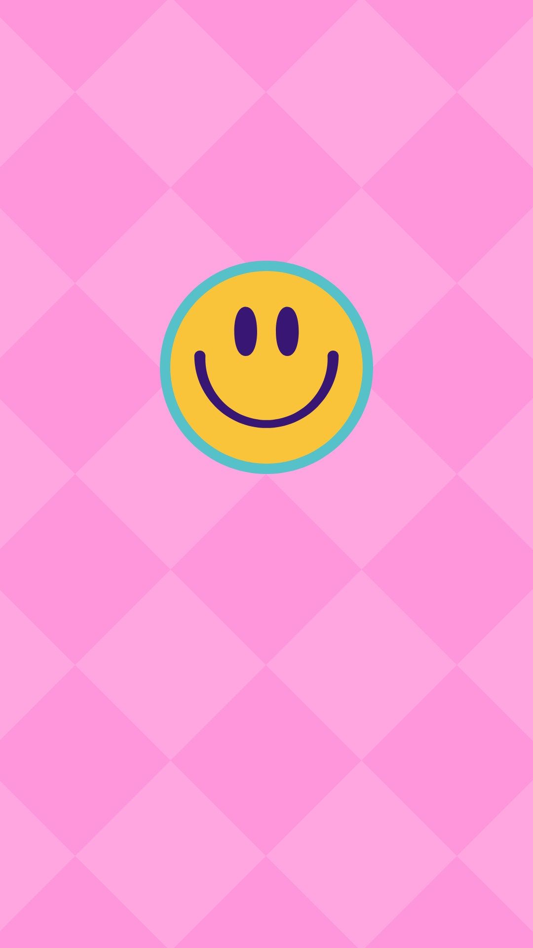 Gelber Smiley, Rautenmuster, Pink, Retro, Full HD, Handy-Hintergrund im Hochformat