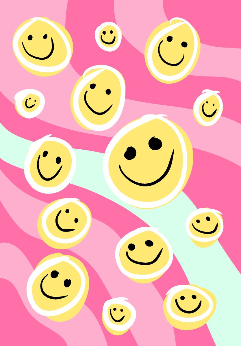 Gelbe Smileys, Wellen, Pink, Mintgrün, Retro, HD, iPad-Hintergrundbild