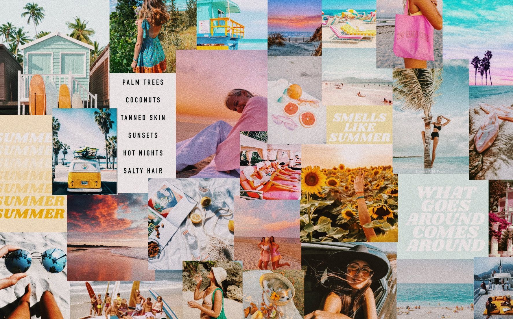 Collage, Sonnenblumen, Strand, Pastellfarben, Sommergefühl, HD-Hintergrundbild für PC