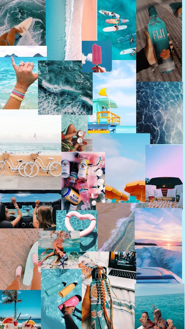 Collage, Strand, Meer, Ästhetik, Blau, HD, Sperrbildschirm fürs iPhone