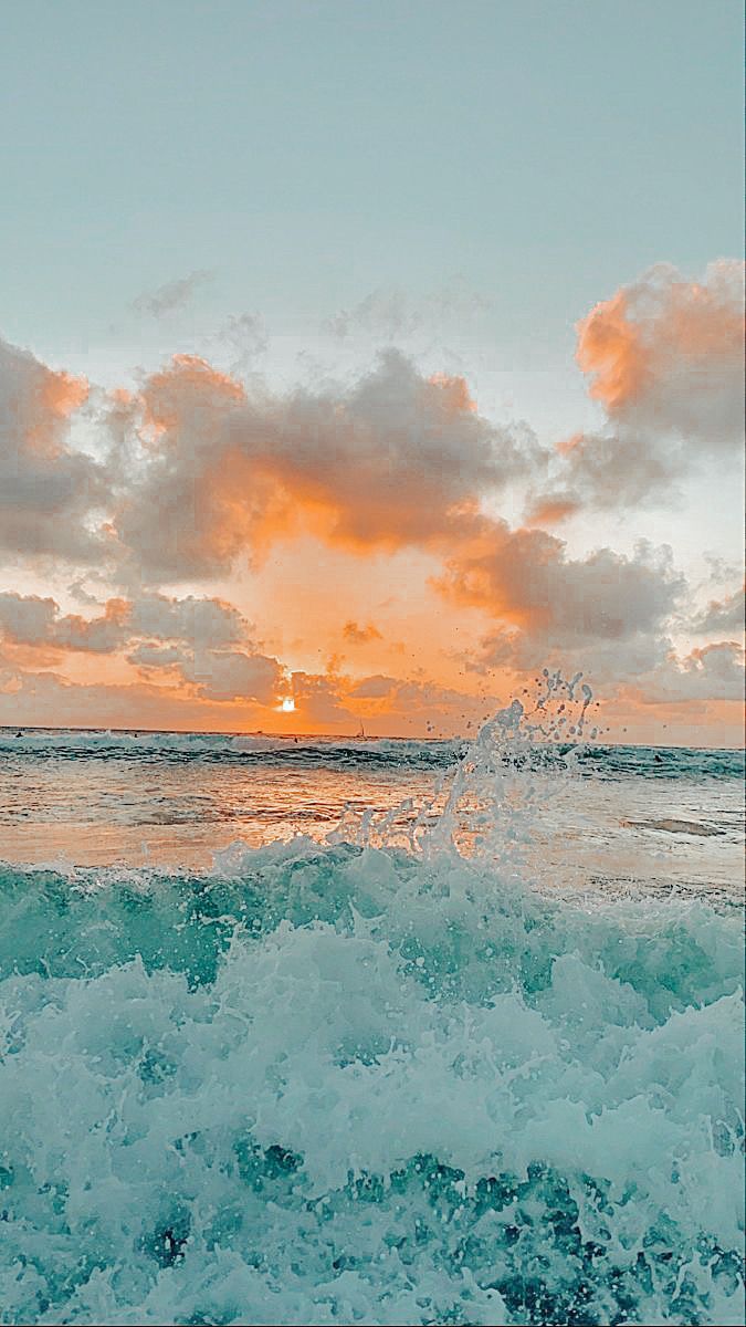 Meer, Sonnenuntergang, Wellen, Wolken, Türkis, Hochformat, Hintergrundbild fürs Smartphone