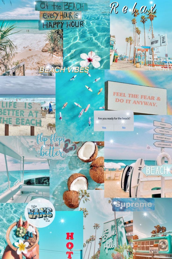 Collage, Strand, Kokosnuss, Türkis, Ästhetik, HD, Handy-Hintergrund im Hochformat