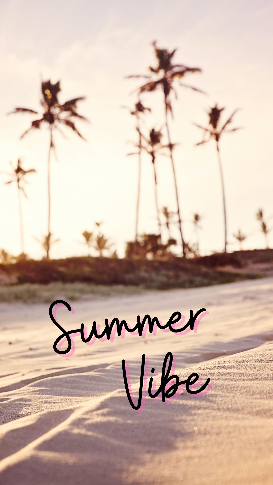 Palmen, Schriftzug, Strand, Sommer-Vibes, Pastellfarben, Hintergrundbild fürs Handy