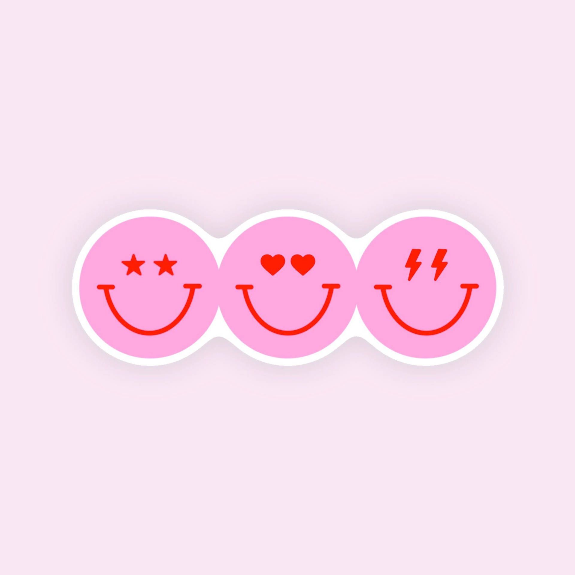 Drei Smileys, Herzaugen, Stern-Augen, Blitz-Augen, Hellrosa, Hintergrundbild fürs iPad