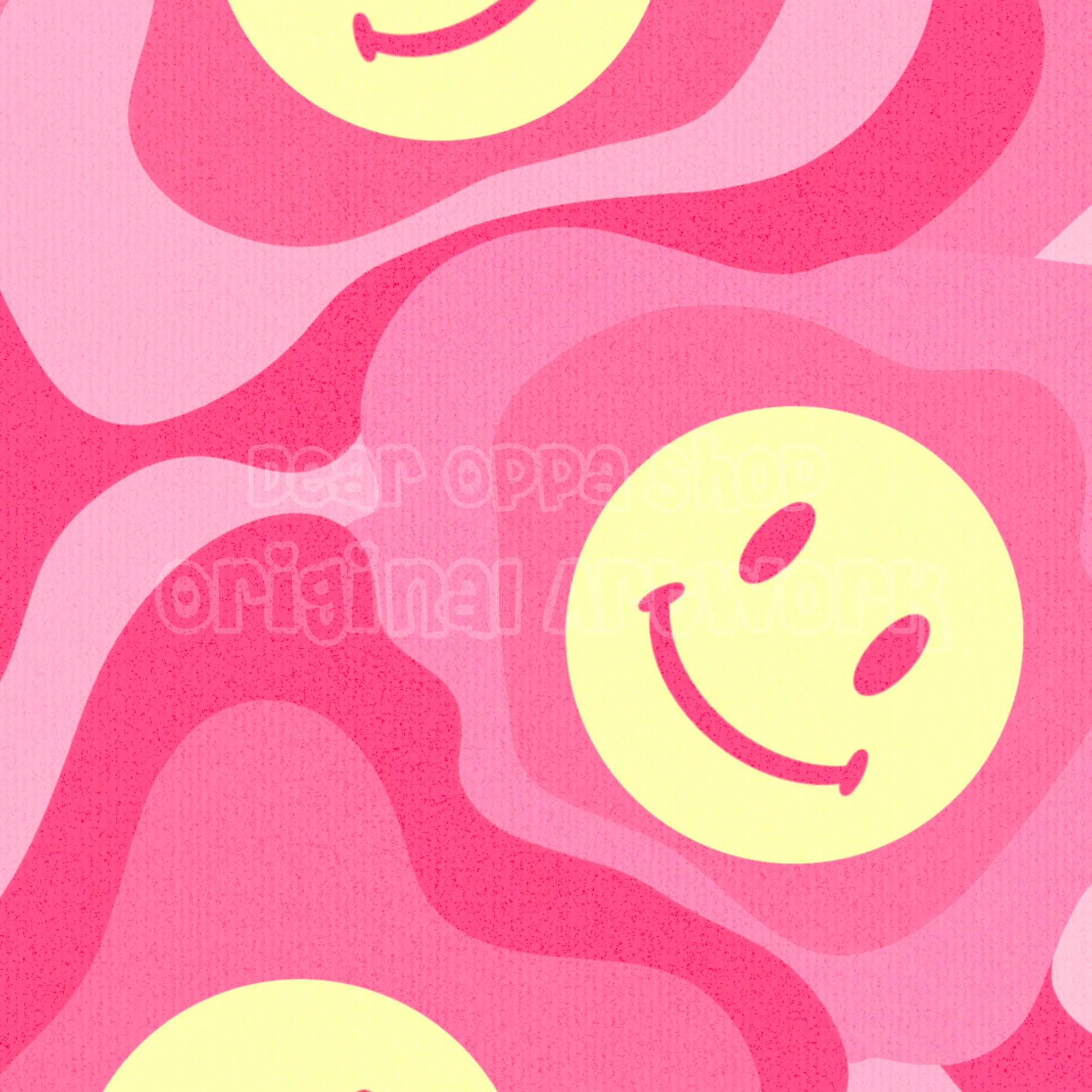 Gelbe Smileys, Wellen, Pink, Retro, Full HD, Hintergrundbild fürs Tablet