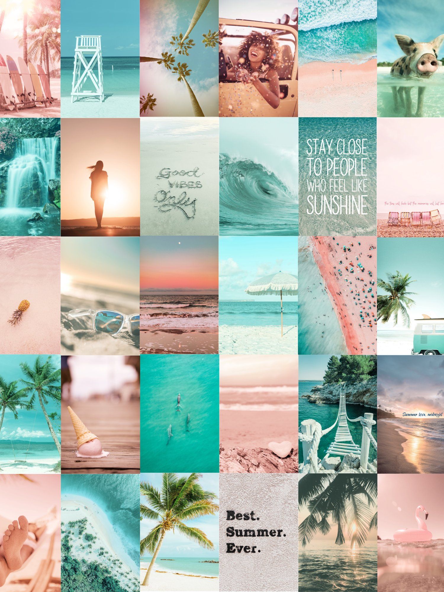 Collage, Türkis, Rosa, Sprüche, Strand, QHD+, iPad-Hintergrundbild