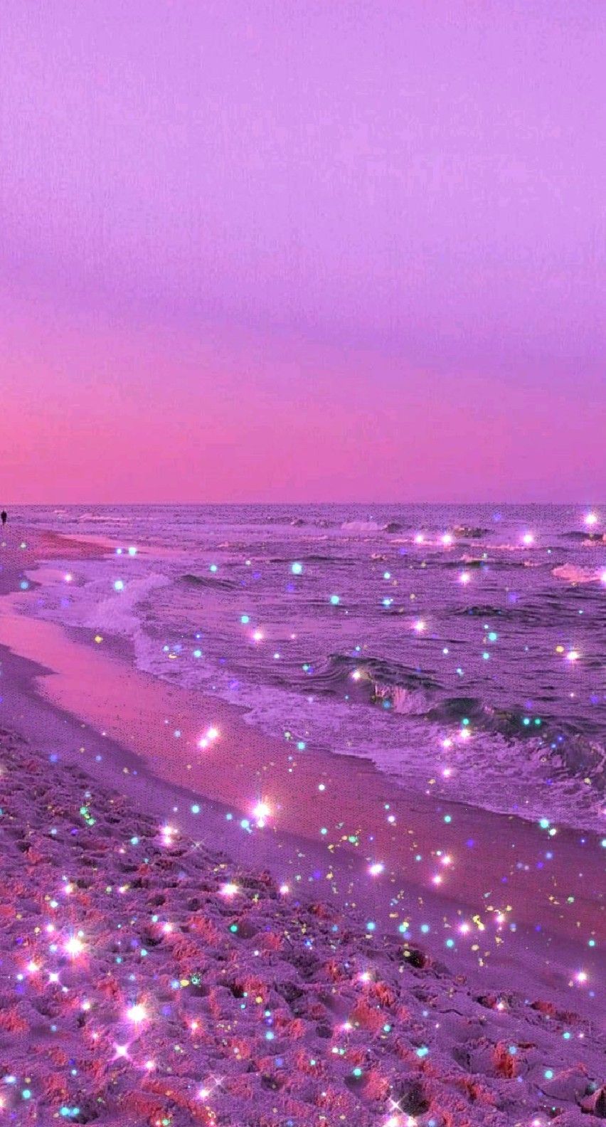Meer, Lila Himmel, Funkelnde Wellen, Strand, Abenddämmerung, HD, Handy-Hintergrund