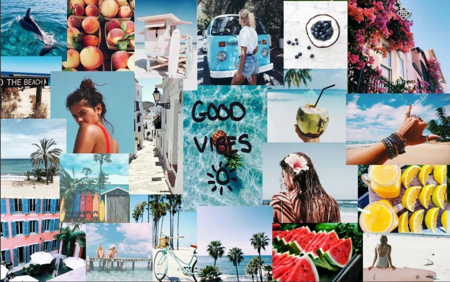 Collage, Good Vibes, Wassermelone, Zitronen, Strand, HD, Hintergrundbild für den PC