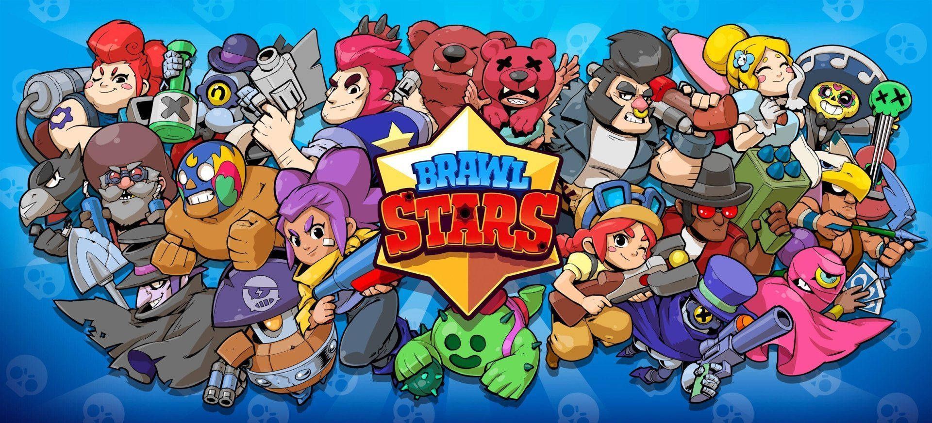 Brawl Stars, Logo, Brawler, Gruppe, Blau, Full HD, Desktop-Hintergrund für Windows