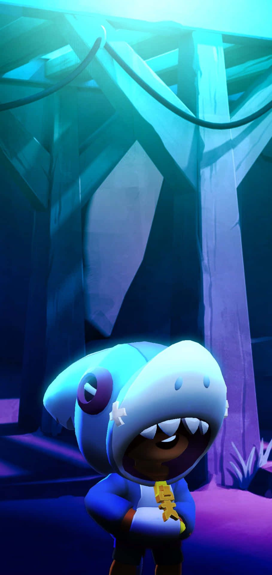 Shark Leon, Leon, Brawl Stars, Wald, Türkis, Hochformat, Hintergrundbild fürs Smartphone