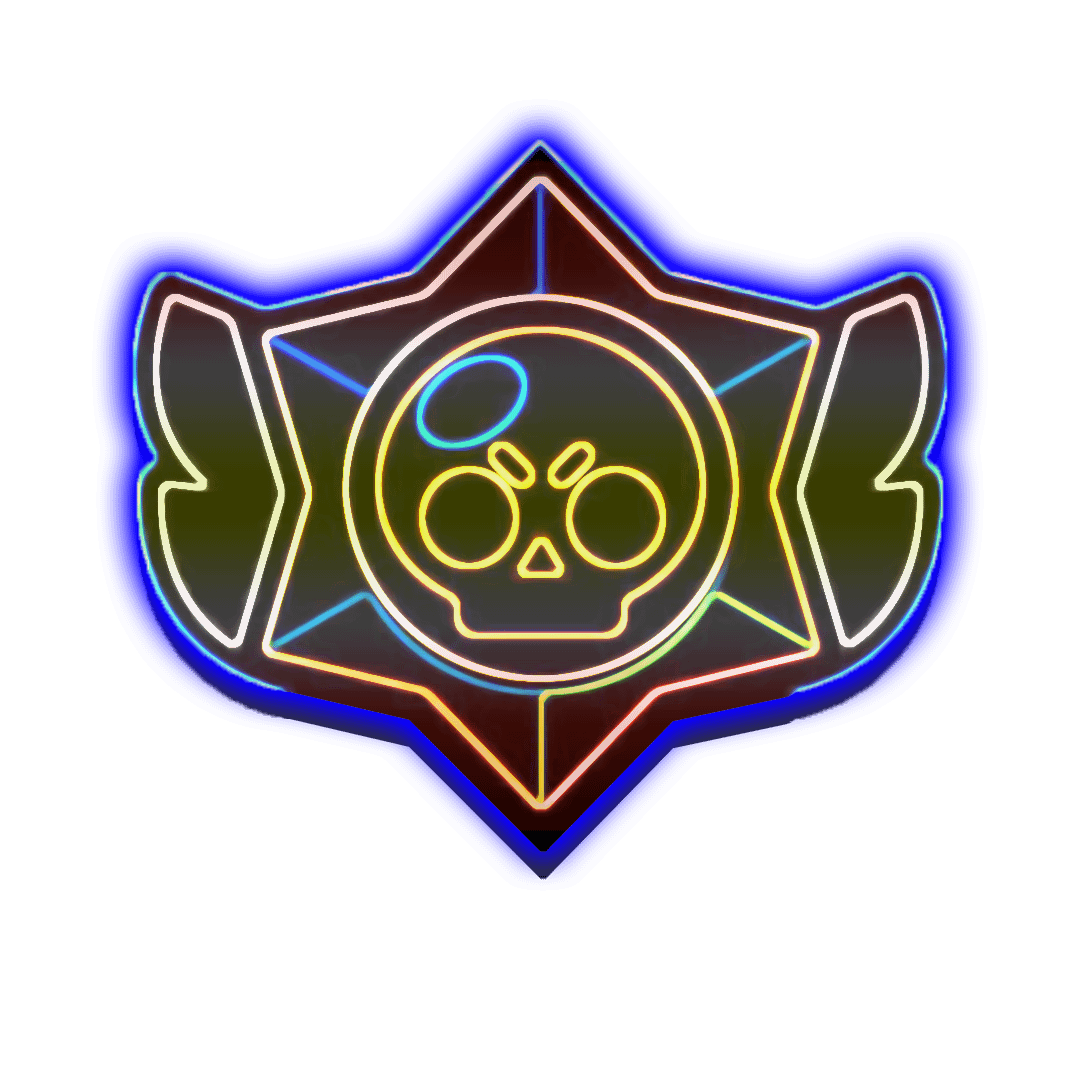 Brawl Stars, Neon-Logo, Totenkopf-Stern, Blau-gelb, Hintergrundbild für iPad und Tablet