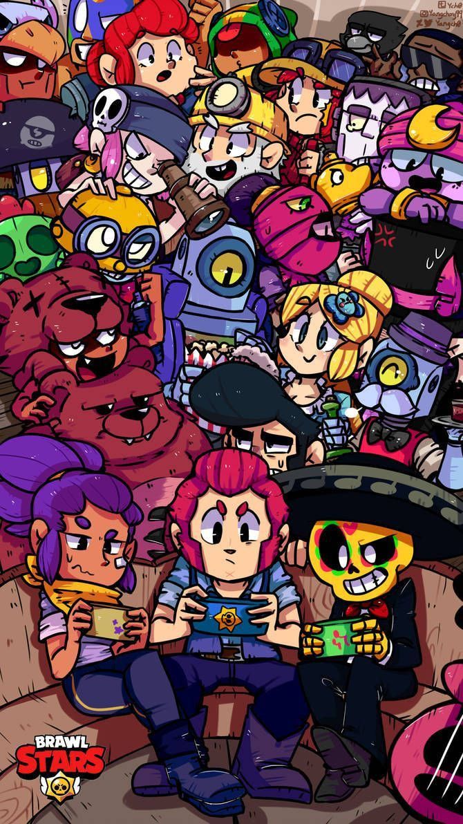 Brawl Stars, Brawler, Fan-Art, Gruppenbild, Hochformat, Hintergrundbild fürs Smartphone