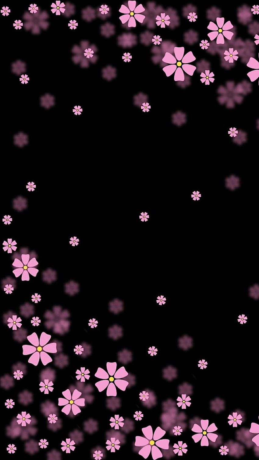 Kirschblüten, Blumenmuster, Rosa Blüten, Schwarzer Hintergrund, Sperrbildschirm fürs iPhone