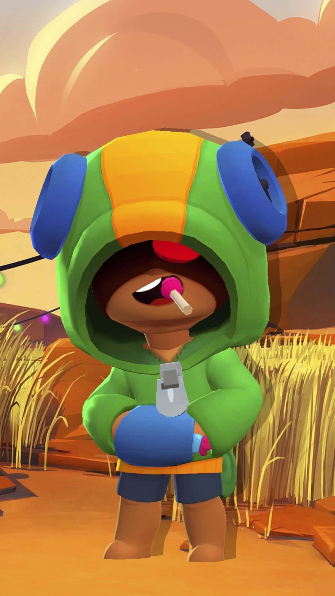 Leon, Brawl Stars, Weizenfeld, Hoodie, 3D-Rendering, Full HD, Sperrbildschirm fürs iPhone