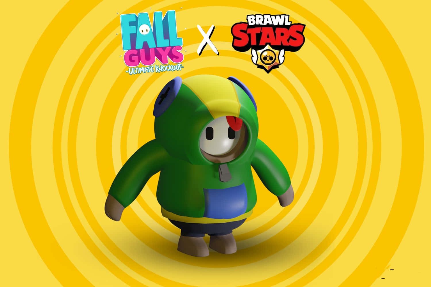 Fall Guys, Brawl Stars, Leon, Crossover, Gelber Hintergrund, HD Wallpaper