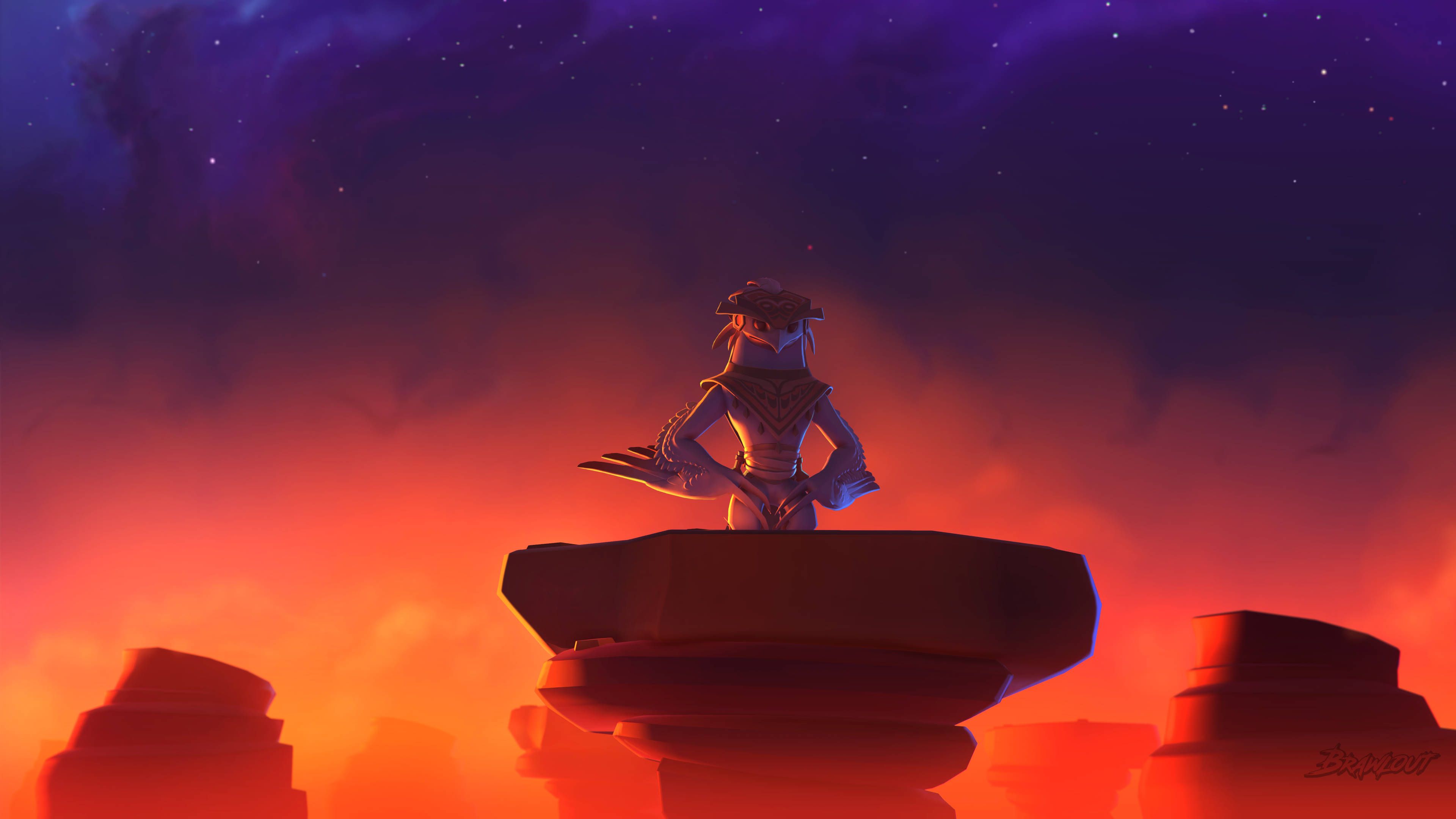 Leon, Brawl Stars, Silhouette, Sonnenuntergang, Felsen, Roter Himmel, 3840x2160, PC-Hintergrundbild