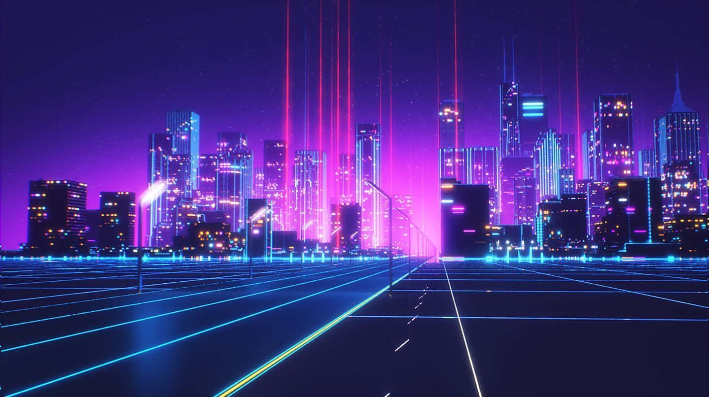 Neonstadt, Skyline, Straße, Synthwave, Pink, HD, Hintergrund für den Desktop