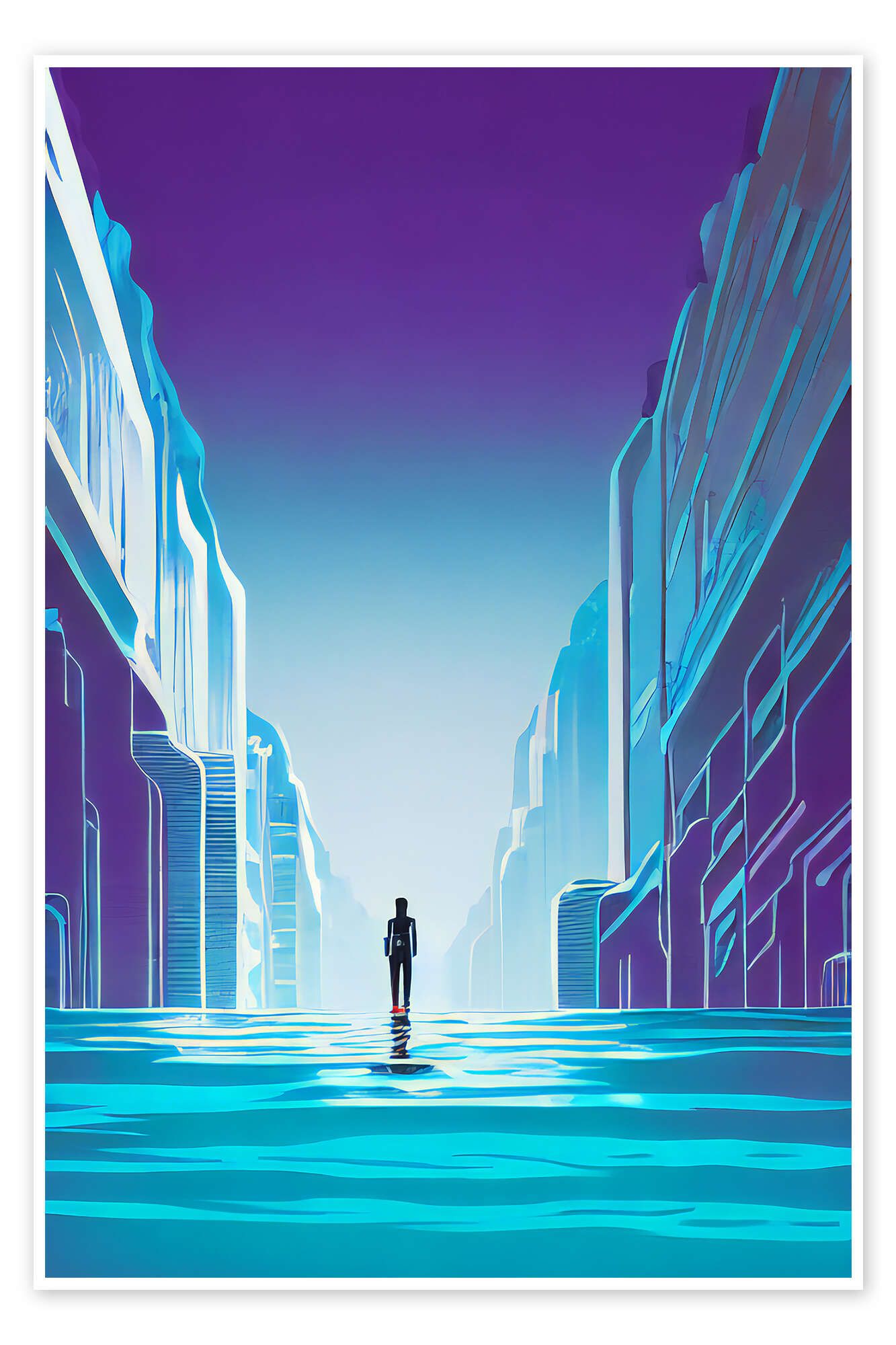 Silhouette, Straßenschlucht, Türkis, Minimalistisch, Futuristische Architektur, Full-HD-Handy-Hintergrundbild