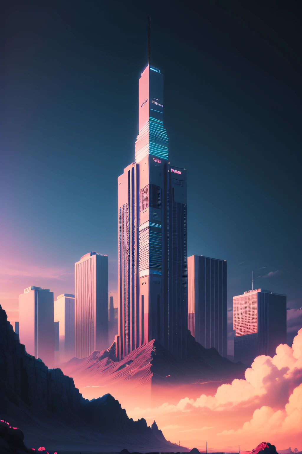Wolkenkratzer, Turm, Wolken, Abendlicht, Science-Fiction, Android-Hintergrundbild