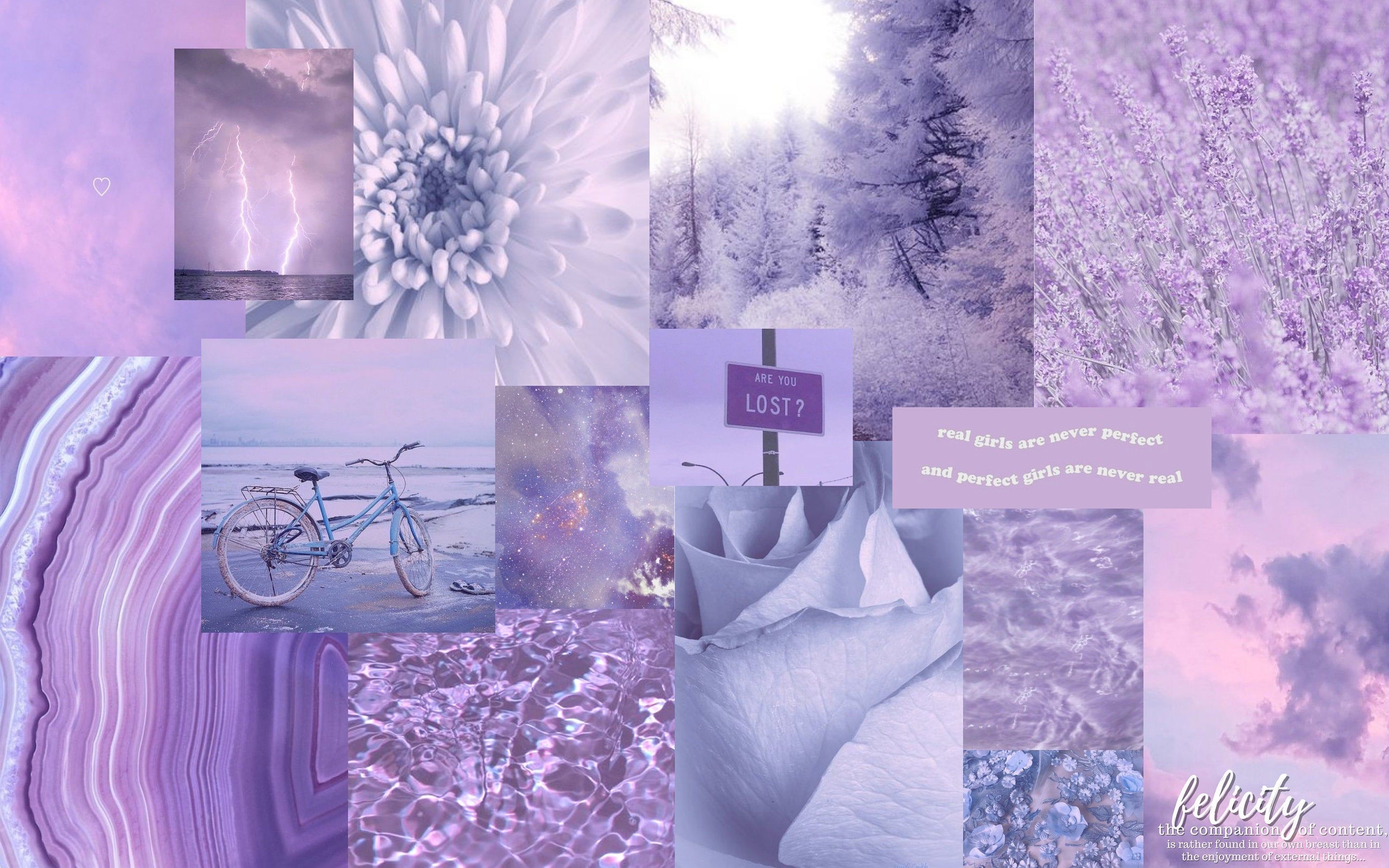 Collage, Lila Töne, Pastell, Ästhetik, Blüten, 2K, Hintergrundbild für den PC