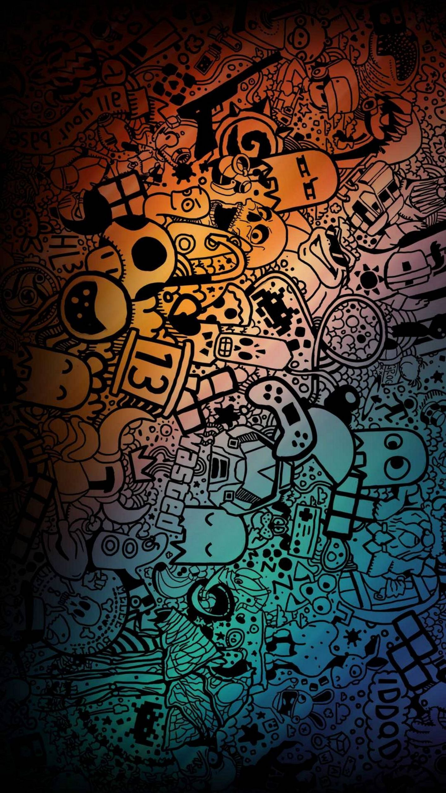 Doodle, Muster, Farbverlauf, Dunkler Hintergrund, QHD+, Sperrbildschirm fürs iPhone
