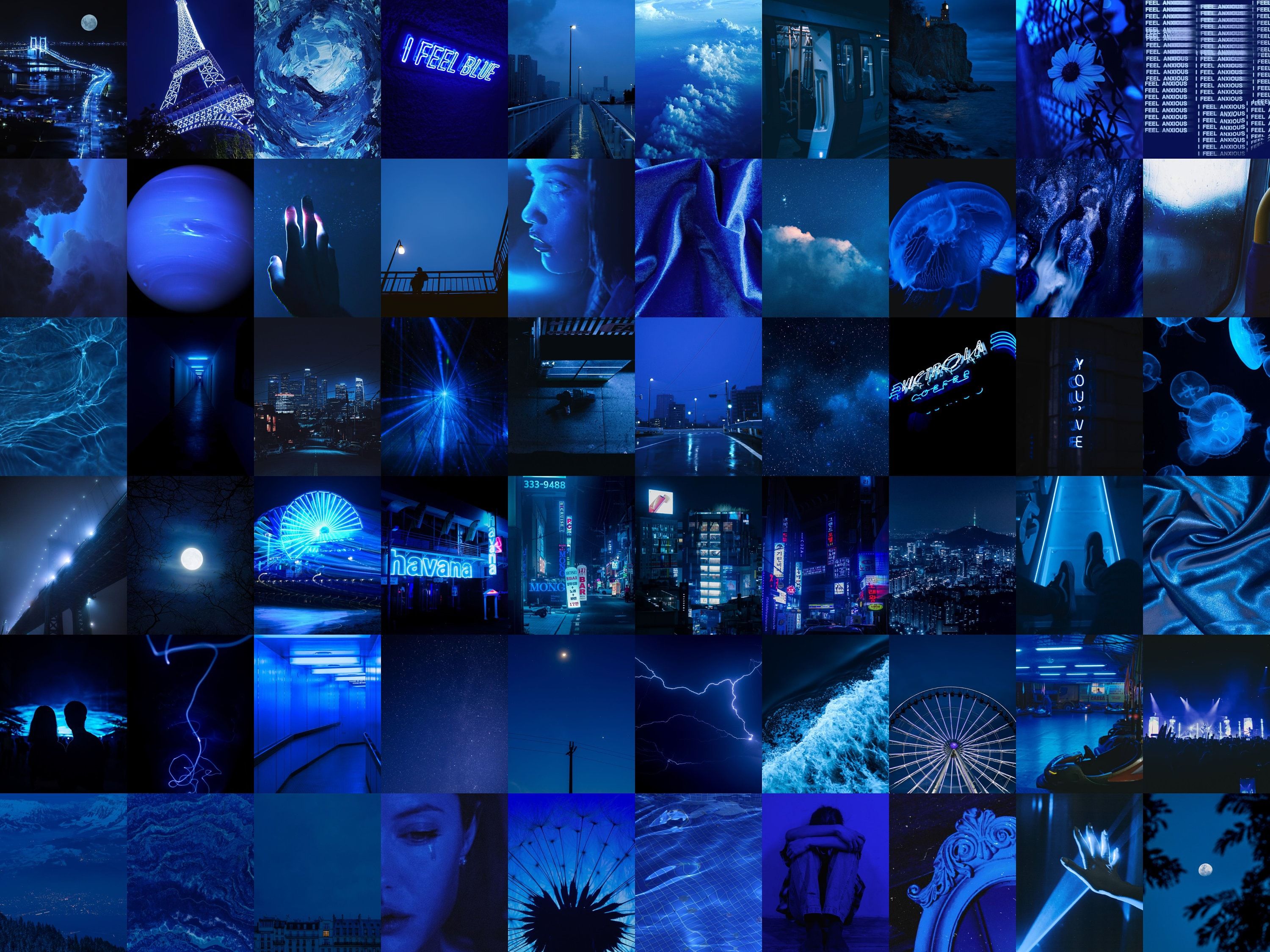 Collage, Blaue Töne, Ästhetik, Nacht, Dunkelblau, 2K, iPad-Hintergrundbild