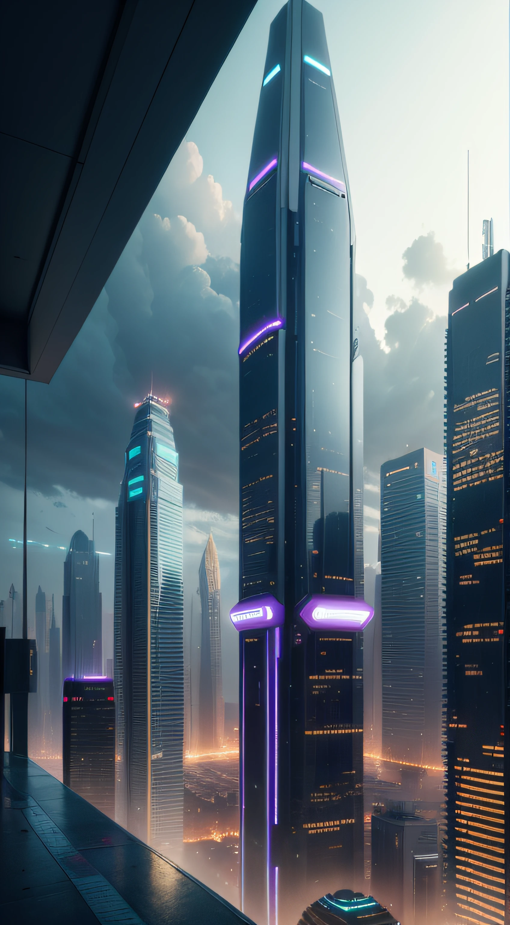 Wolkenkratzer, Futuristische Architektur, Wolken, Hochhaus, Science-Fiction, Handy-Hintergrundbild