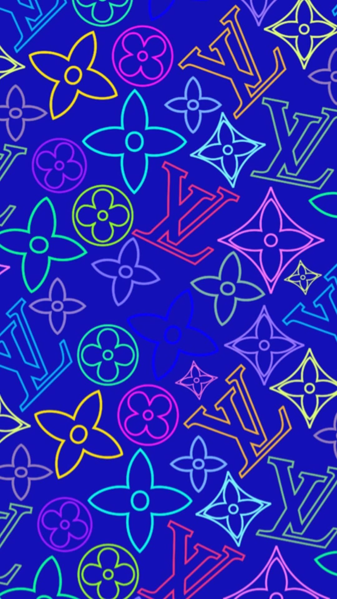 Louis Vuitton, Monogramm, Neon, Blau, Linienkunst, Full HD, Hintergrundbild fürs Handy