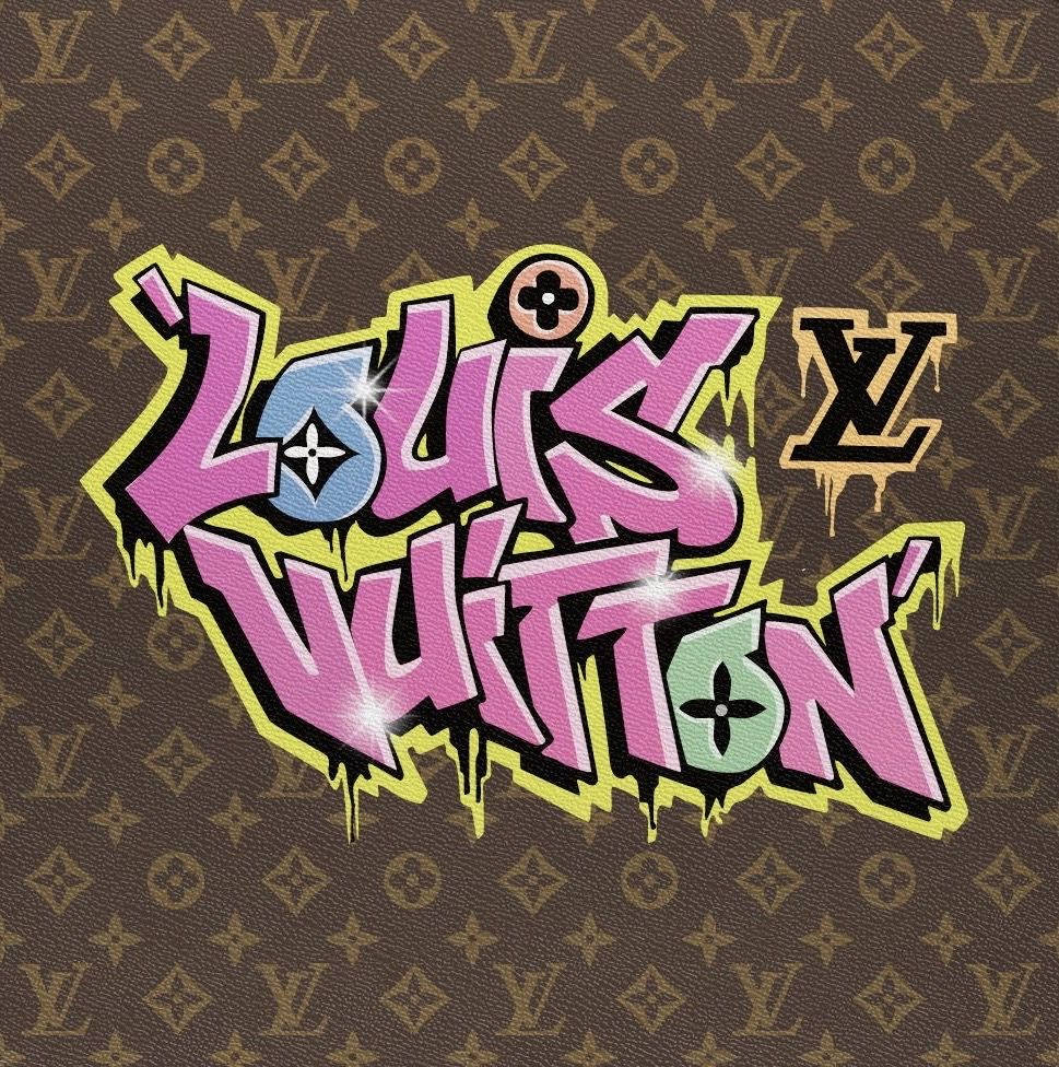 Louis Vuitton, Graffiti, Schriftzug, Monogramm, Braun, Pink, Hintergrundbild fürs Tablet