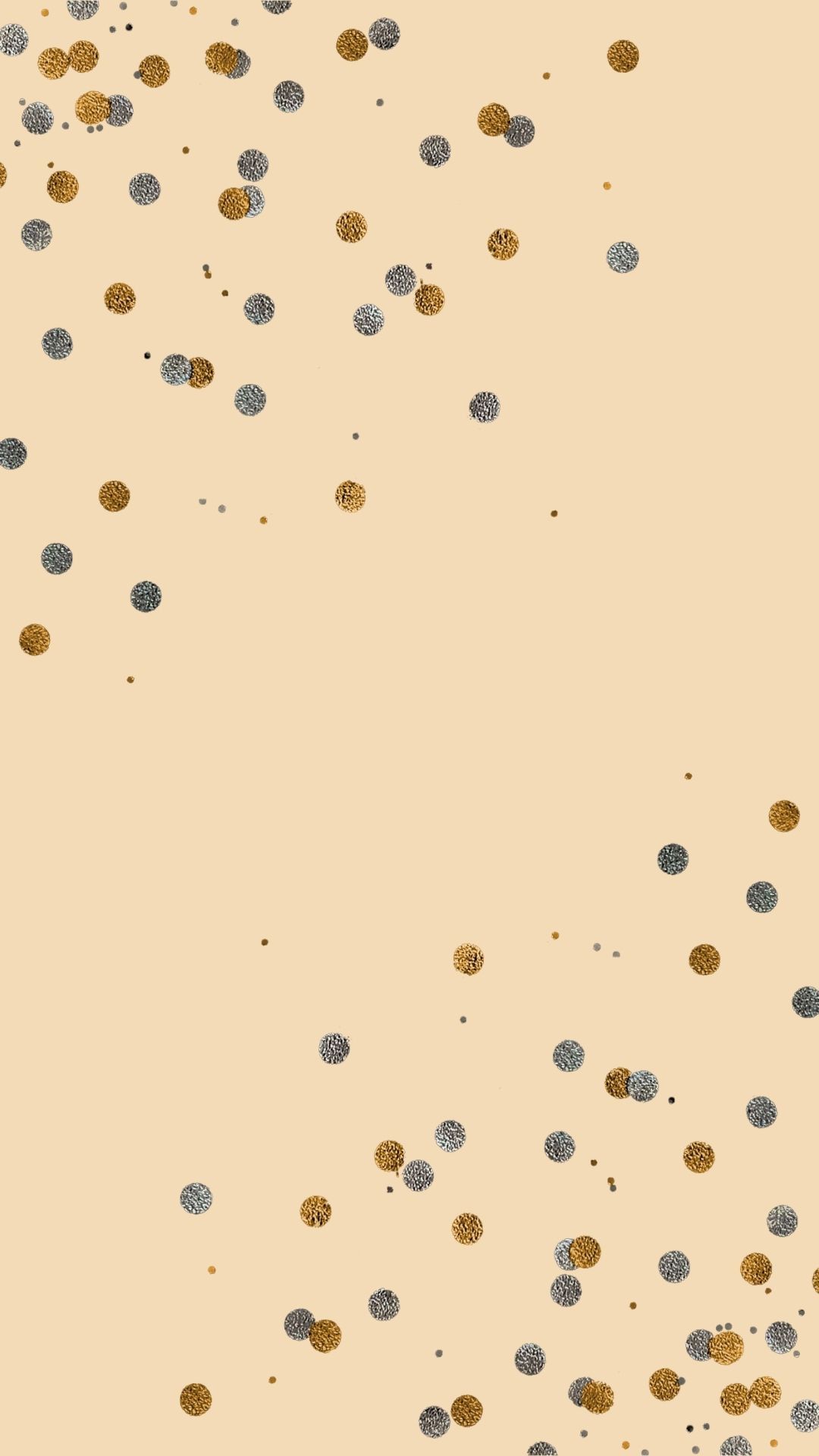 Konfetti, Punkte, Gold und Grau, Beiger Hintergrund, Minimalistisch, Sperrbildschirm fürs iPhone