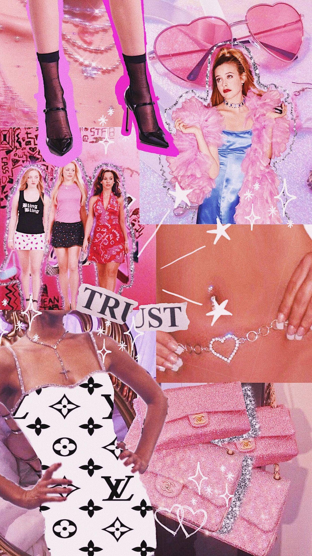 Fotocollage, Mode, Louis Vuitton, Rosa, Pink, Ästhetik, HD, Sperrbildschirm fürs iPhone