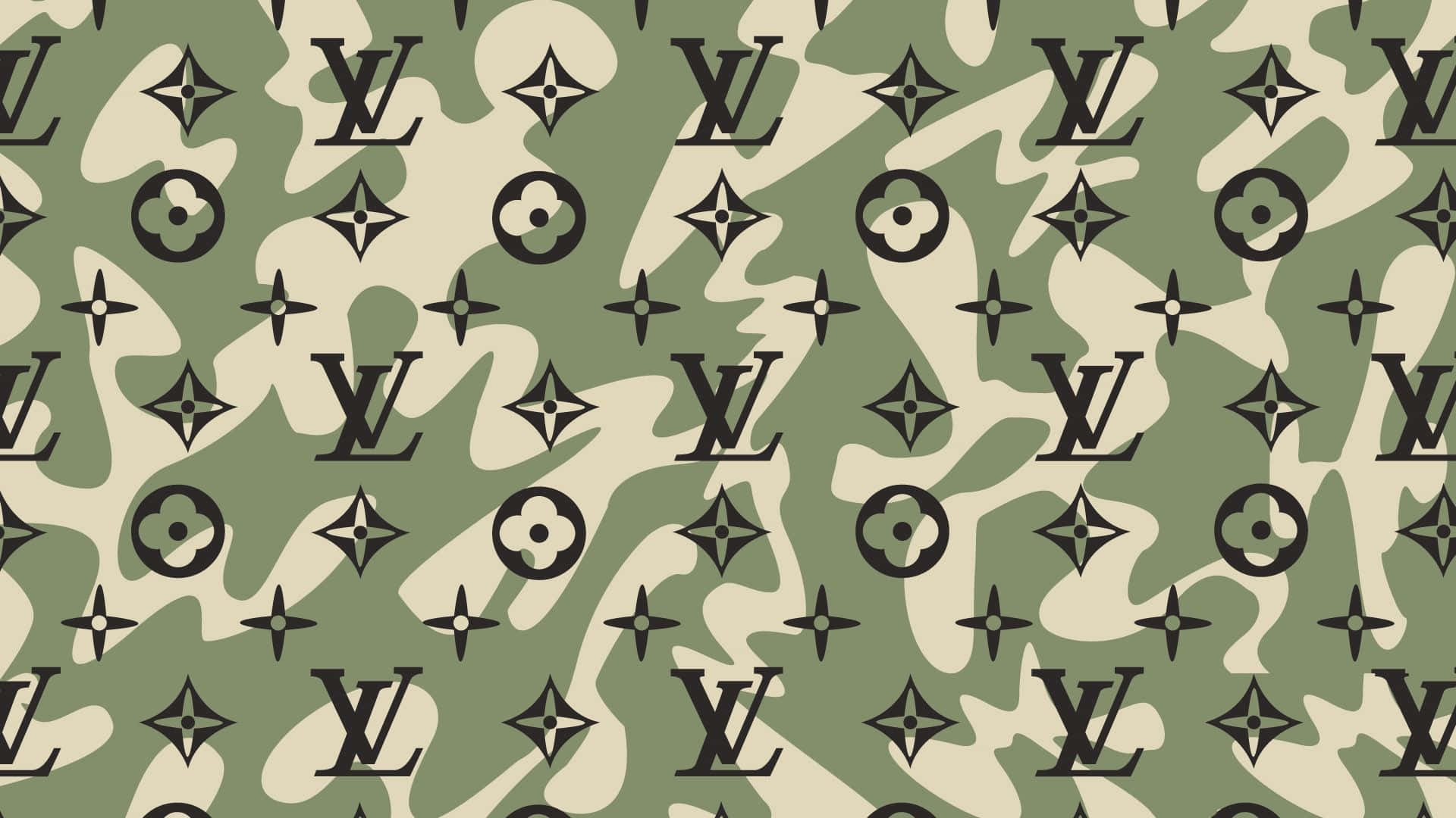 Louis Vuitton, Monogramm, Camouflage, Olivgrün, Beige, 16:9, Full-HD-Hintergrundbild für den Desktop
