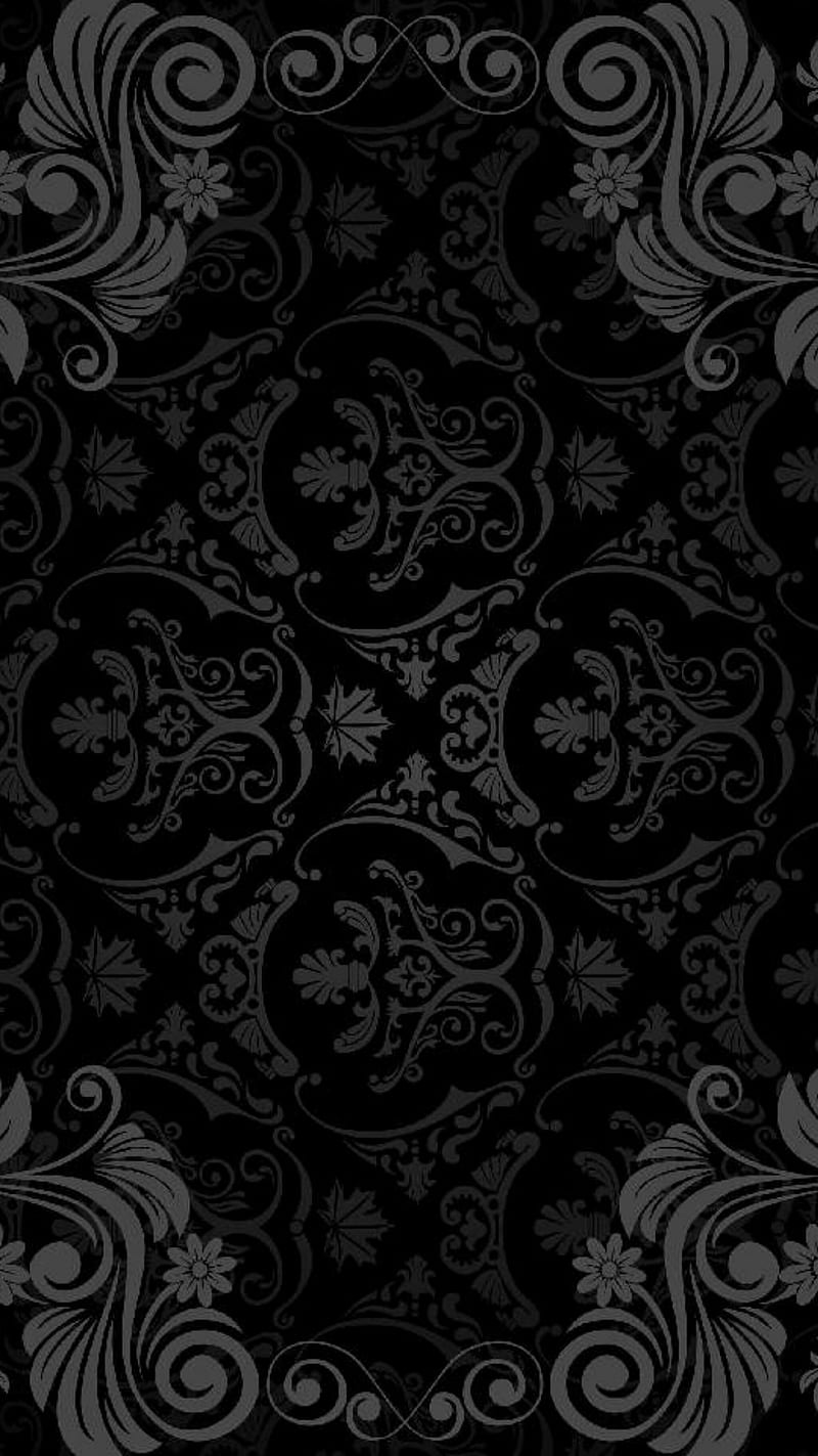 Barockmuster, Ornamente, Damast, Schwarz, Hochformat, Hintergrundbild fürs Smartphone