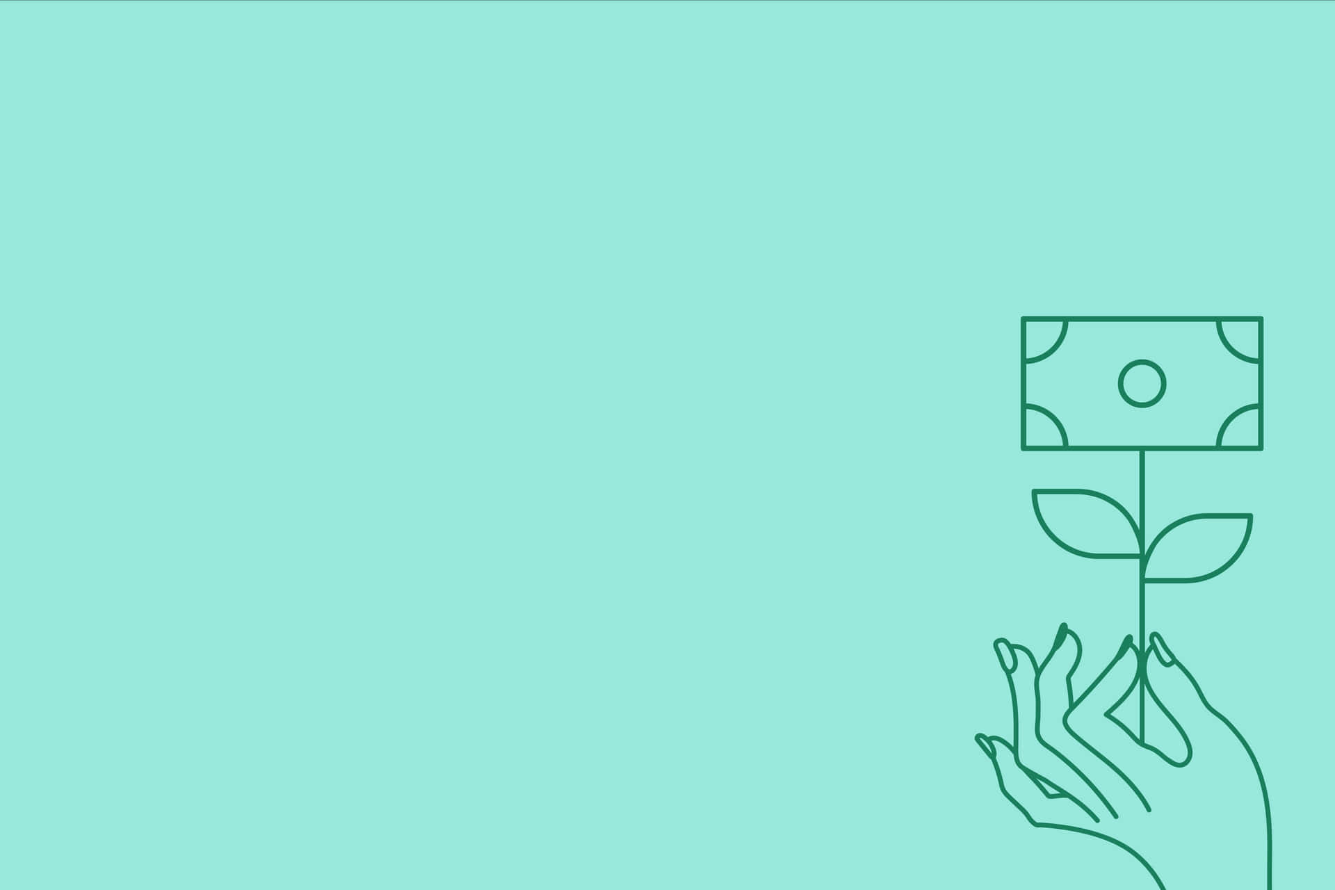 Geldschein, Pflanze, Hand, Strichzeichnung, Mintgrüner Hintergrund, Full HD Wallpaper