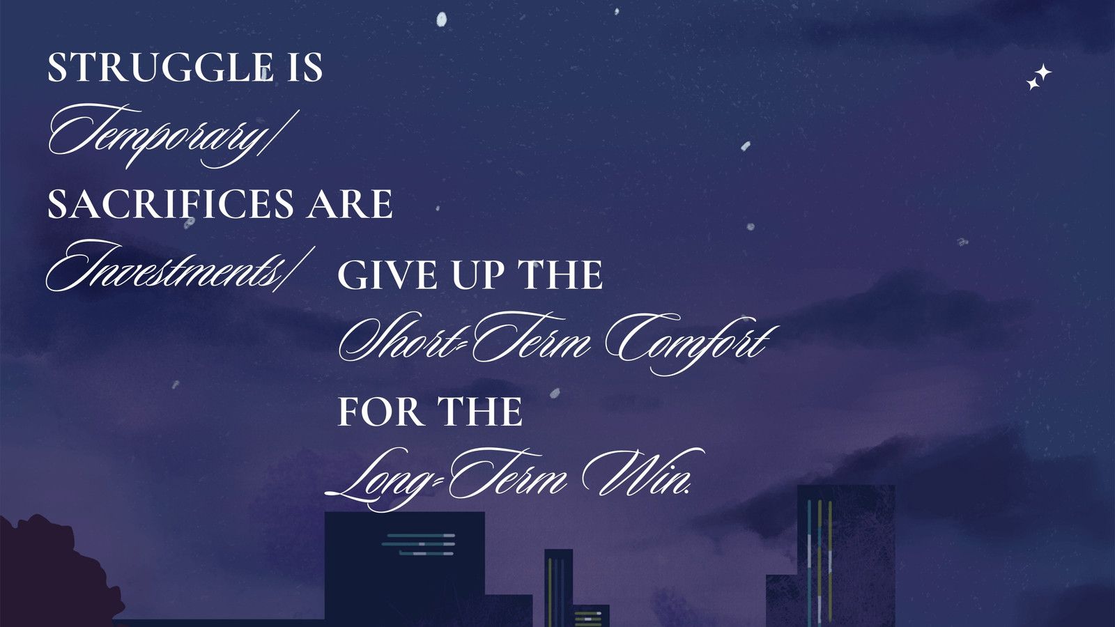 Zitat, Sacrifices are investments, Skyline, Nachthimmel, Lila, HD-Hintergrundbild für PC