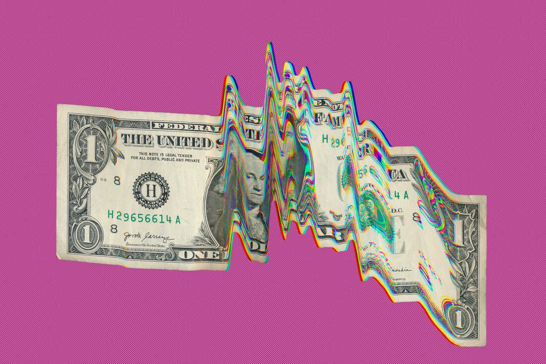 Dollarschein, Glitch-Effekt, Bargeld, Lila Hintergrund, Wallpaper