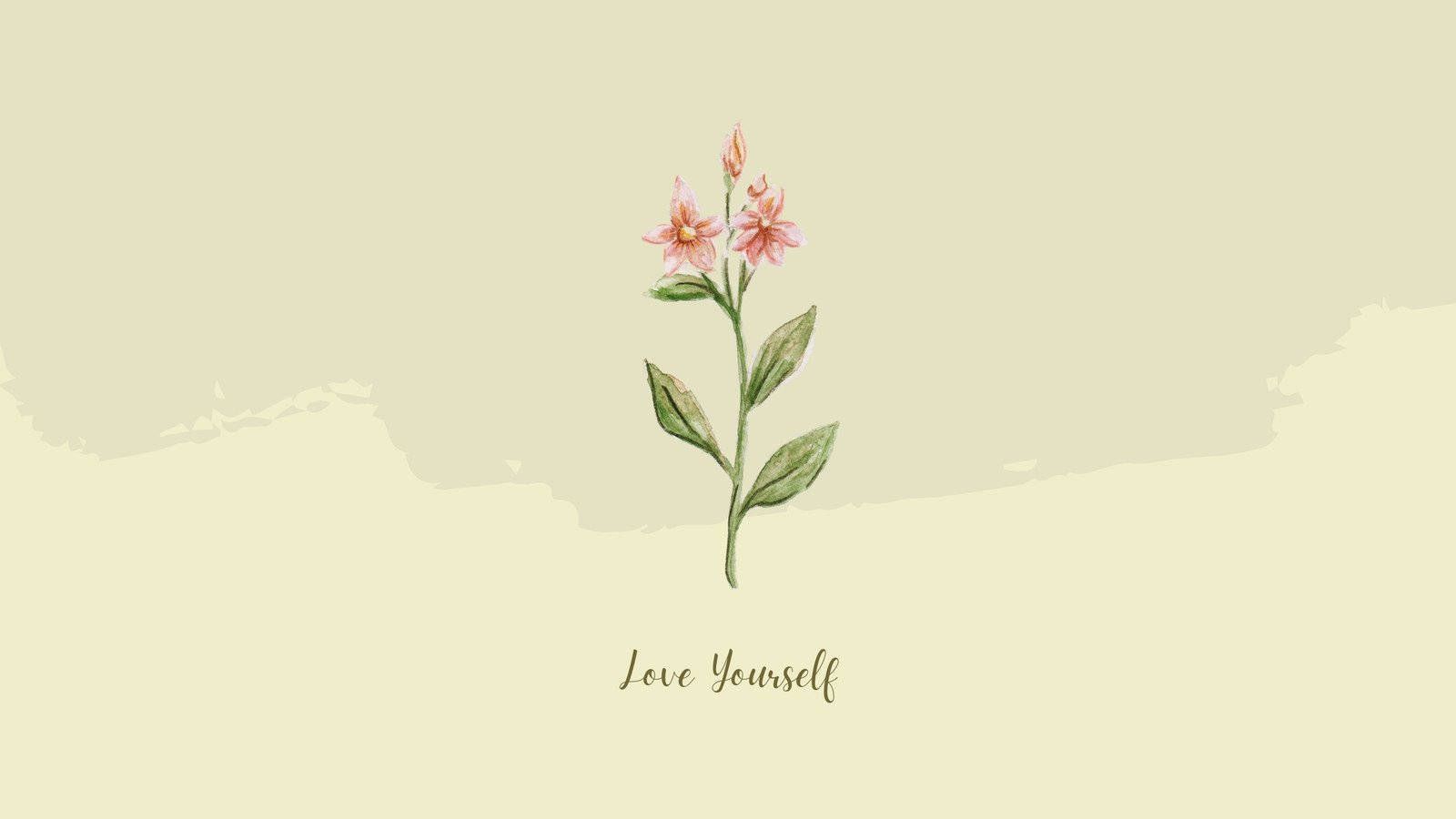 Love Yourself, Zitat, Blumenzweig, Illustration, Beige, Minimalistisch, HD-Hintergrundbild für PC