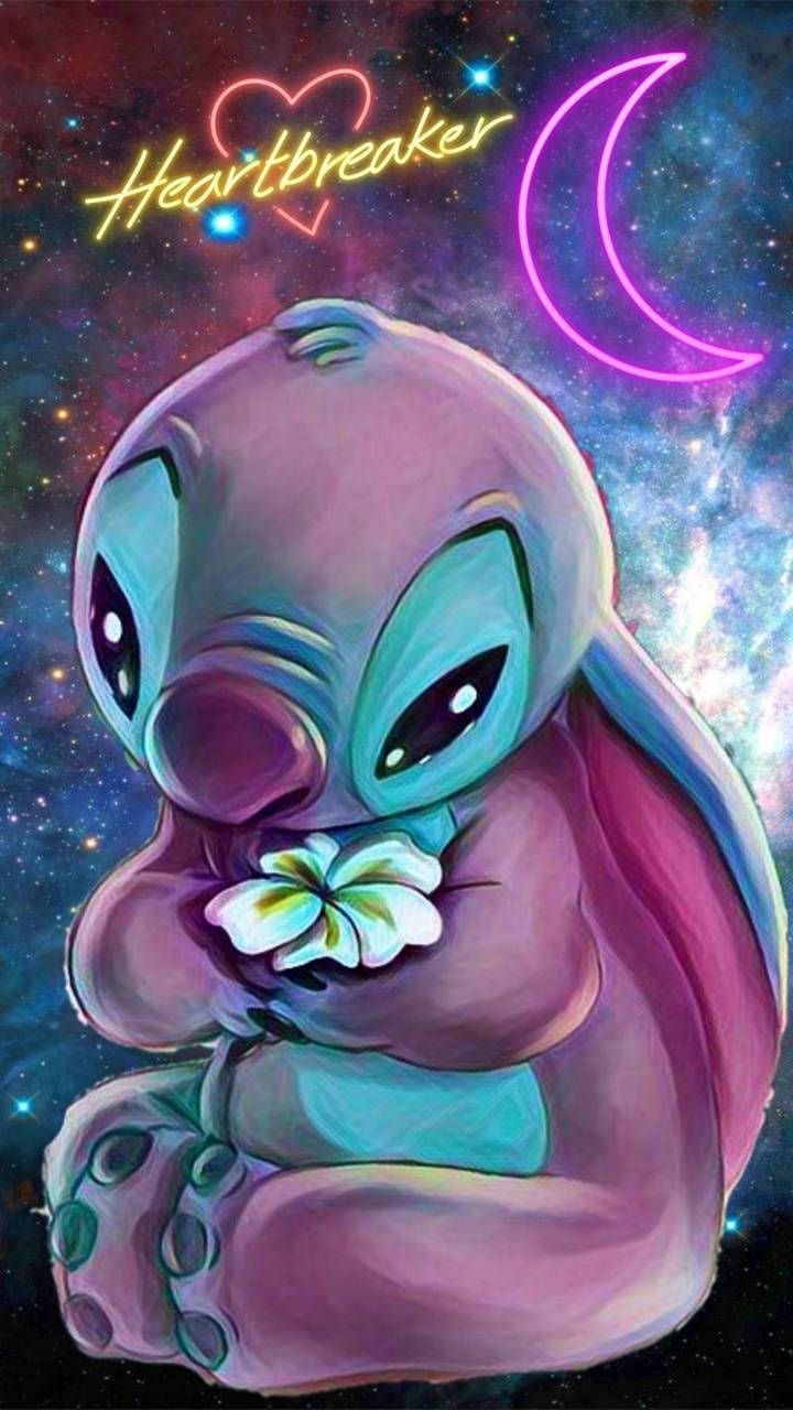 Stitch, Lilo & Stitch, Disney, Heartbreaker, Neon, Blume, Android-Hintergrundbild
