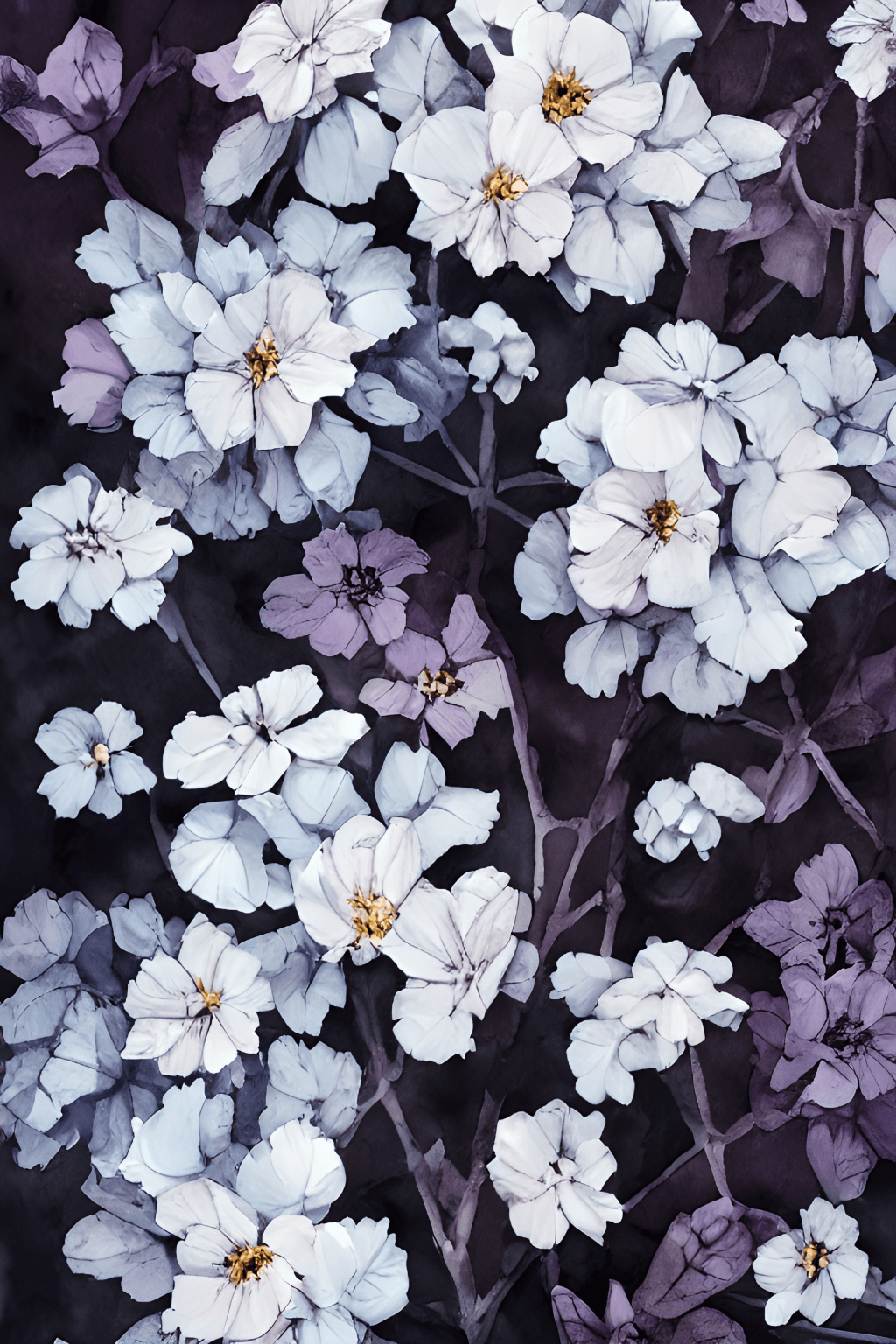 Weiße Blüten, Blumenmuster, Dunkel, Lila, Frühling, HD, Hintergrundbild fürs Handy