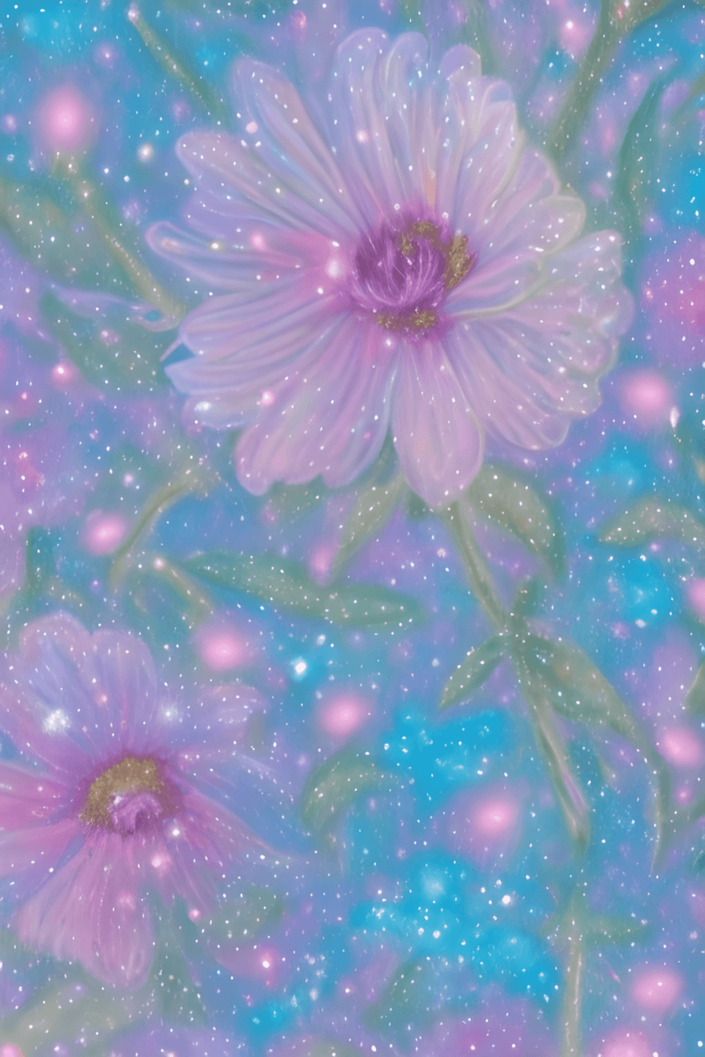 Fantasy-Blume, Lila, Türkis, Glitzer, Magisch, HD, Handy-Hintergrund im Hochformat