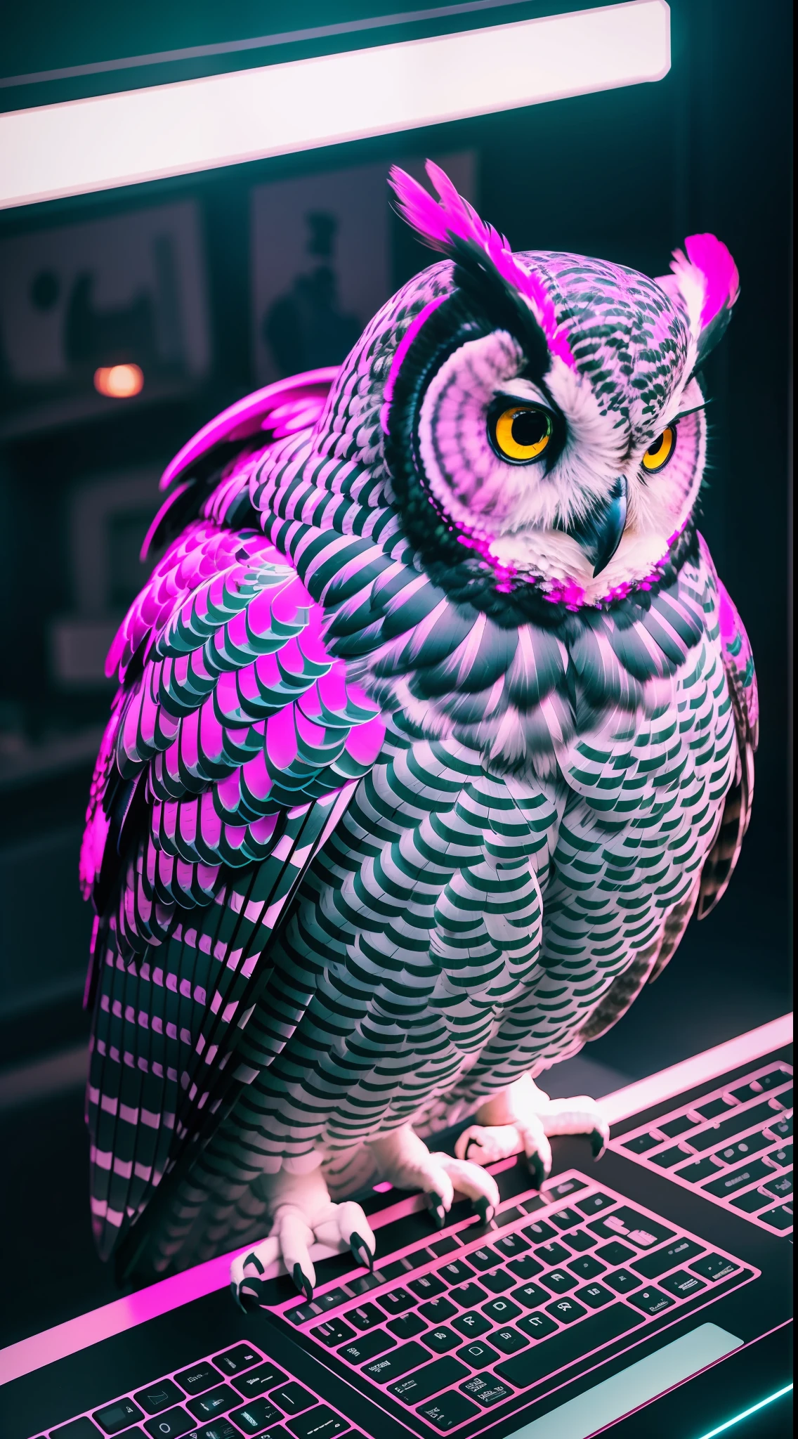 Eule, Tastatur, Pink, Grau, Cyberpunk, Full HD, Sperrbildschirm fürs iPhone