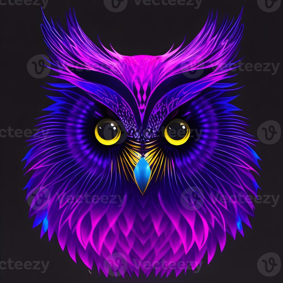 Eule, Lila, Gelbe Augen, Federn, Illustration, Hintergrundbild für iPad und Tablet