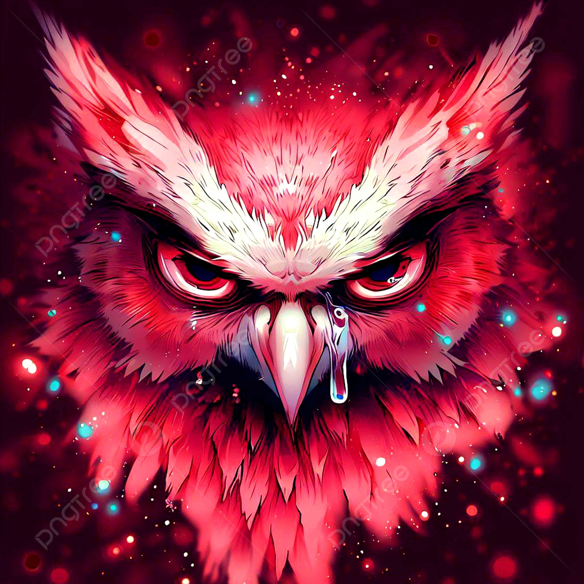Eule, Rot, Wütender Blick, Federn, Digitale Kunst, Hintergrundbild für iPad und Tablet